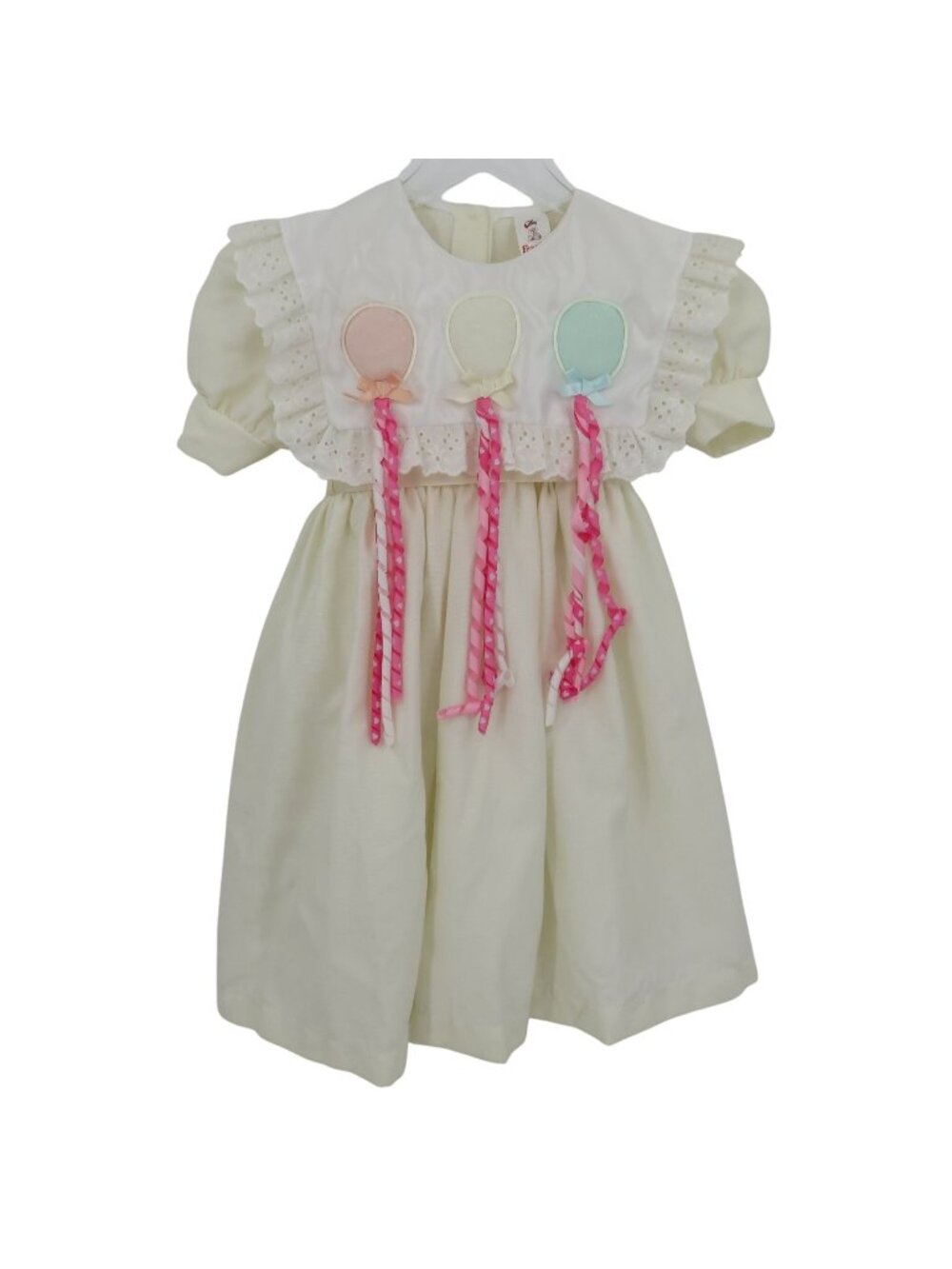 VTG Frankie Girls 4 Ivory Puffy Balloon Bibbed Dress Eyelet Lace Trim Collar